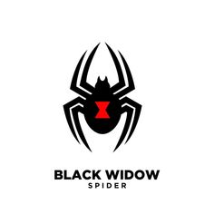 the black widow spider logo is shown on a white background, with red and black letters