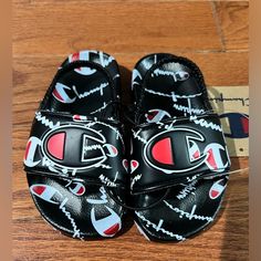 Nwt Champion Slides For Toddlers Size 7. Ipo Warped Style. Champion Logo On Front Strap. Back Strap Included. Smoke Free Home. Make Me An Offer Champion Slides, Black Slide Sandals, Toddler Boy Sneakers, White Slides Sandals, Champion Shoes, Logo Script, Red Sandals, Champion Logo, C Logo