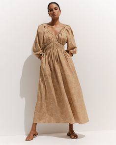 With flattering waist cinching, this maxi dress features a deep V-neckline and voluminous balloon sleeves. Pair with strappy sandals for breezy nights. Monsoon Maxi Dress, Long Puff Sleeve Maxi Dress, Fall Maxi, Fall Style Guide, Midi Dress Fall, Plaid And Leopard, Leopard Prints, Fall Winter Dresses, Summer Fashion Dresses