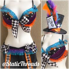 Alice In Wonderland Rave Outfit, Rave Outfits Plus Size, Halloween Rave Outfits, Beyond Wonderland, Mad Hatter Costume, Rave Outfits Edc, Mad Hatter Hat, Edm Outfits