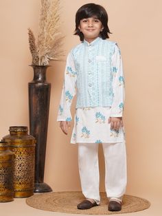 **Specifications : Please visit our brand store** https://www.etsy.com/in-en/shop/AJDezines?ref=seller-platform-mcnav Your son will certainly look adorable and super stylish wearing this party wear Kurta Pajama Waistcoat set for boys from AJ Dezines. Made from cotton fabric, this Kurta set is comfortable to wear and exhibits a fine finish. The fit is regular for boys clothing. Amazingly designed of dress for kids, the boys ethnic wear set comprises Kurta, a classy waistcoat and pajama. The sleev Diwali Outfit, Kids Ethnic Wear, Diwali Outfits, Floral Pajamas, Kurta Pajama, Cotton Kurta, Ethnic Dress, Kurta With Pants, Sleeveless Jacket