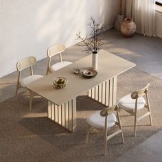 a dining table with chairs around it