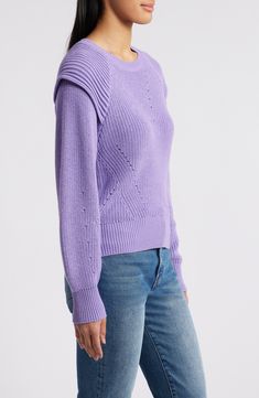 Bolster the upper-body workout you're doing with the ribbed overlay detail of this sweater that gives new meaning to strong shoulders. Crewneck Long sleeves with ribbed cuffs 55% acrylic, 45% cotton Machine wash, tumble dry Imported Strong Shoulders, Upper Body Workout, Body Workout, Shoulder Sweater, Upper Body, Lavender, Nordstrom, Long Sleeves, Size Medium