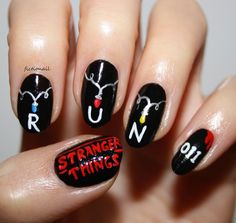 Nail Stranger Things, Stranger Things Inspired Nails, Stranger Things Nail Ideas, Stranger Things Nail Art, Horror Nails, Stranger Things Outfit, Stranger Things Halloween, Stranger Things Quote, Strange Things