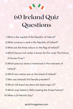 the ireland quiz question is shown on a pink background