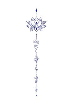 a blue line drawing of a flower on a white background with an arrow in the middle