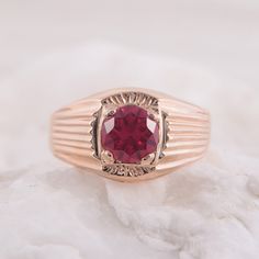 "Vintage style unique 14k rose gold pink ruby signet ring for men, Antique style art deco ring for husband, Gift for dad, Gift for husband Unique gold ring for men, that works well for all occasions, styles, and ages. You will love it! WE OFFER UNLIMITED PERIOD INSTALLMENTS PLAN Ring information: Stone: Lab grown Ruby Approximate size: 7mm Metal type: Gold Metal stamp: 14k Gold Customization / Replacements It's easy to create jewelry that's perfect for you. Change the materials to suit your styl Classic Ruby Ring In 14k Rose Gold, Classic Red Jewelry In 14k Rose Gold, Rose Gold Signet Ring With Gemstone, Classic Rose Gold Ruby Ring, Rose Gold Signet Ring With Gemstone For Anniversary, Rose Gold 14k Gemstone Signet Ring, Classic 14k Rose Gold Ruby Ring Gift, Fine Jewelry Rose Gold Signet Ring With Gemstone, Rose Gold Gemstone Signet Ring