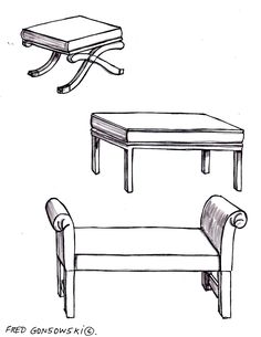 two chairs and a table are shown in this drawing