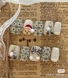 Asian Christmas Nails, Christmas Kawaii Nails, Winter Korean Nails, Nail Noel Korea, Kawaii Christmas Nails, Korean Christmas Nails, Nails Noel