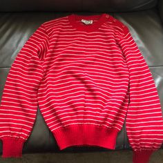 Red Stripped Sweater, Size Medium Brand New With Tags Red Striped Sweater, Vintage Red Sweater For Spring, Red Retro Sweater For Spring, Retro Red Sweater For Spring, Red Retro Winter Tops, Retro Red Tops For Winter, Retro Red Cotton Sweater, Vintage Red Top For Winter, Vintage Red Tops For Winter