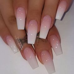 Ombre Nail, Ombre Acrylic Nails, White Acrylic Nails, French Tip Acrylic Nails, Ombre Nail Designs, French Nail, Acrylic Nails Coffin Pink, Ballerina Nails, Acrylic Nails Coffin Short