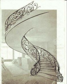 an artistic drawing of a spiral staircase