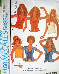 an old fashion sewing pattern for women's tops and vests from the 1970's