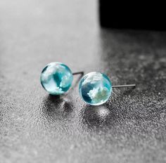 Blue Sky Stud Earrings - Froppin Moon Earrings Studs, Crystal Girl, Funny Jewelry, Resin Earring, Blue Sky Clouds, Jewelry Care Instructions, Earrings Round, Wedding Party Jewelry, Professional Jewelry