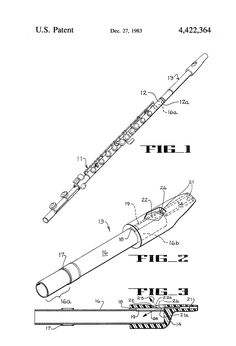 a drawing of a flute with its parts labeled in black and white, including the words u s patient