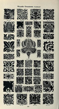 a large collection of black and white designs on a white background, each with an ornate design