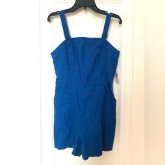 Blue Old Navy Romper! Nwt But Missing The Little Tie. Cobalt Blue Colored Linen. Petite Xs, Adjustable Straps. Pockets! Blue Sleeveless Shortalls For Summer, Sleeveless Blue Shortalls For Summer, Casual Blue Sleeveless Shortalls, Fitted Shortalls For Summer Day Out, Casual Blue Shortalls For Spring, Blue Sleeveless Shortalls With Pockets, Fitted Casual Shortalls For Work, Casual Fitted Shortalls For Workwear, Blue Shortalls With Pockets For Spring