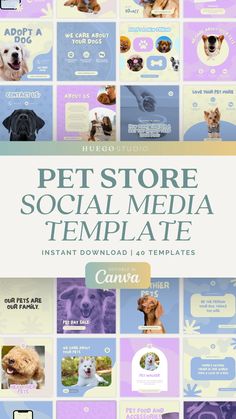 the pet store social media template for instagrams and other web pages with dogs, cats