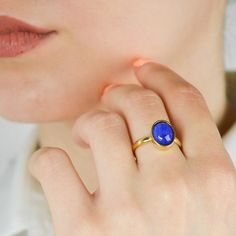 Lapis Lazuli Ring, Small Classy Ring, Rings For Women, Minimalist Ring, Statement Ring, Small Gemstone Ring, Gift For Her, Silver Ring Use the drop down list to select the color finish you prefer (plain silver, yellow gold). Gemstone: Genuine Lapis Lazuli. Birthstone: (February 19 - March 19). Zodiac: Sagittarius. Chakra: Third Eye, Throat. Lapis Lazuli is a crystal of truth in all aspects. It reveals inner truth, and promotes self-awareness and the acceptance of that knowledge. ⚜️Weight: 3,5gr Minimalist Everyday Jewelry With Cabochon, Minimalist Everyday Cabochon Jewelry, Minimalist Opal Ring With Bezel Setting As Gift, Minimalist Adjustable Sapphire Ring, Minimalist Sapphire Ring With Bezel Setting For Everyday, Modern Cabochon Sapphire Ring For Gift, Minimalist Oval Cabochon Opal Ring, Minimalist Sapphire Ring With Bezel Setting As Gift, Minimalist Stackable Sapphire Ring