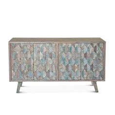 the sideboard is made out of wood and has geometric designs on it