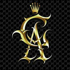 gold letter with crown on black background