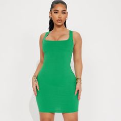 Fasion Nova Is Sold Out In Large! Comes In A Stunning Kelly Green Color. Features: -Mini Dress -Sleeveless -Square Neck -Twist Back -Back Cut Out -Stretch -Compression Rib To Give You A Snatched Waist. Size Large Trendy Green Sleeveless Mini Dress, Casual Green Dress With Straight Neckline, Chic Green Bodycon Dress With Square Neck, Green Bodycon Dress With Straight Neckline For Summer, Green Sleeveless Bodycon Dress, Green Mini Dress With Straight Neckline, Trendy Green Mini Dress With Square Neck, Green Stretch Dresses With Square Neck, Chic Green Square Neck Bodycon Dress