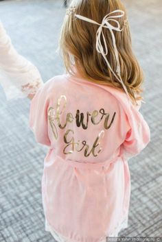 Flower Girl Robes, Ring Bearer Flower Girl, Pink Flower Girl, Girls Attire, Gold Writing, Girls Robes, Rose Blush, Future Wedding Plans, Flower Girl Gifts