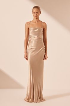 La Lune Lace Back Maxi Dress | Gold | Dresses | Shona Joy Gold Floor Length Dress, Nude Silk Dress, Champagne Bridesmaid Dress, Coktail Dress, Shona Joy Dress, Ethereal Essence, Gold Dresses, Shona Joy, Wedding 2024