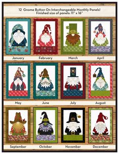 the twelve gnomes are featured in this quilt pattern