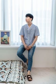 This is a men's short-sleeved cotton shirt for summer that looks cooler with blue-toned striped fabric. This hanbok is modernly designed so you can wear it comfortably and stylish. This modern hanbok is perfect clothes for daily and celebrations such as parties or various events. 📐Model size Height 6.0ft(183cm) Weight 165lb(75kg) Waist circumference 32in(81.28cm) Wearing a size L top ⭐If you want to see the dress worn by the female model in the photo for a couple look, please check out the link Relaxed Fit Shirt With Striped Collar And Short Sleeves, Relaxed Fit Short Sleeve Shirt With Striped Collar, Hanbok Top, Korea Traditional, Modern Hanbok, Party Kleidung, Cotton Shirts For Men, Chic Clothing, Handmade Modern