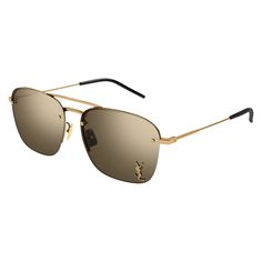 Introducing the Saint Laurent SL309M 004 Bronze/Brown Flash 57mm sunglasses, a must-have accessory for the stylish fashionistas out there. These aviator-style sunglasses are the perfect blend of luxury and sophistication, making them a standout piece in any wardrobe. The frame color of these sunglasses is a stunning bronze shade that adds a touch of glamour to any look. Paired with the brown flash lens color, these sunglasses exude a sense of elegance and luxury. The 57mm lens socket width provides ample coverage and protection from the sun, while the metal frame material ensures durability and longevity. Designed specifically for women, these Saint Laurent sunglasses feature a sleek and feminine silhouette that complements a variety of face shapes. The 145mm temple length and 15mm bridge Stylish Eyeglasses, Saint Laurent Sunglasses, Aviator Style, Color Lenses, Face Shapes, Caravan, Women Brands, Perfect Pair, Style Icons