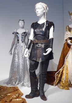 a display case with mannequins dressed in medieval costumes