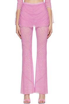 Poster Girl: SSENSE Exclusive Pink Logo Print Pebbles Trousers | SSENSE Skirt Overlay Pants, Outfits For Drawings, Coquette Feminine, Solo Costume, Poster Girl, Pink Trousers, Metallic Pants, Pink Pants, Cute Sets