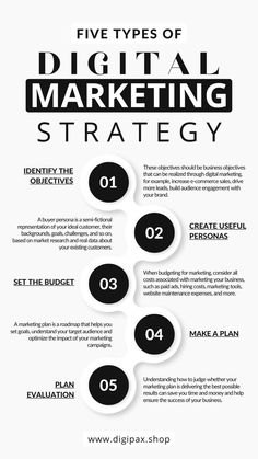 the five types of digital marketing strategy for businesses infographicly designed to help you plan your business