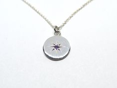 This amethyst star set pendant is made in Sterling silver and is perfect for day to day wear on a lovely silver 18inch trace chain.  The perfect gift for an aquarius in your life. All of my jewellery is handmade by myself in my workshop in North Lincolnshire. This pendant is fully hallmarked and posted out to you in a branded presentation box.  This pendant measures 10mm in diameter and set within it is a 2mm amethyst. If you like this pendant but would like a different centre stone or different Amethyst Birthstone Necklace, Aquarius Birthstone, Amethyst Pendulum, Floral Wedding Bands, February Birthstone Necklace, Amethyst Crystal Necklace, February Birthday Gifts, Handmade Hoop Earrings, Amethyst Birthstone