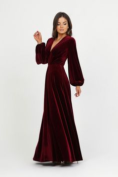 Burgundy Velvet Dress, Bridesmaid Dress, Evening Dress, Wedding Guest Dress, Velvet Long Dress, Reception Dress. This dress is perfect for any occasion- can be like a bridesmaid dress, evening gown, mother of the bride dress, evening dress, reception dress, wedding guest dress, maid of honor dress or simple wedding dress. More Velvet dresses you can find here: https://www.etsy.com/shop/DesirCouture?ref=shop-header-name&listing_id=1164808298&from_page=listing&section_id=37144974 You can style the Tiered Dress Formal, Elegant Dress Long Sleeve, Elegant Dresses Long Sleeve, Elegant Dress Long, Velvet Long Dress, Evening Dress Wedding, Burgundy Velvet Dress, Fall Bridesmaid Dresses, Velvet Party Dress