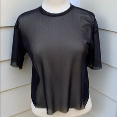 Never Worn, Sheer Black Top From Shein. Size Xs Sheer Stretch T-shirt For Spring, Casual Black Mesh Top For Summer, Sheer Stretch Spring T-shirt, Spring Sheer Stretch T-shirt, Black Mesh Crew Neck Top For Summer, Black Mesh T-shirt For Summer, Black Sheer Mesh Top For Summer, Fitted Sheer T-shirt For Spring, Black Stretch Mesh Top With Crew Neck