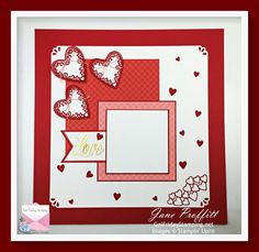 a red and white card with hearts on it