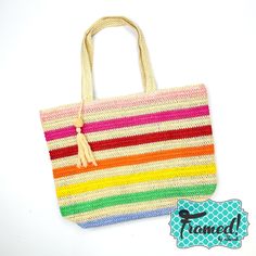 Add a pop of color to your day with our Striped Crochet Tote Bag! This vibrant tote is perfect for carrying all your essentials, and the tassel adds a playful touch. Stay stylish and organized with this must-have accessory. 20" x 15" x 5.5" 100% paper Zipper closure Inner pocket Trendy Rectangular Crochet Bag With Tassels, Trendy Multicolor Bags With Tassels, Trendy Multicolor Tassel Bags, Trendy Multicolor Crochet Tote Bag, Multicolor Summer Bags With Tassels, Summer Multicolor Bags With Tassels, Colorful Bags With Braided Handles For Everyday Use, Multicolor Bags With Braided Handles For Everyday, Everyday Multicolor Bags With Braided Handles