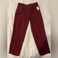 Purchased From Anthropologie, Nwt, Sat In My Closet Without Ever Wearing! They Are A True Size 8 And A Cropped/Ankle Length With 26” Inseam. Cute Buttons At The Front. Pockets On The Sides. Machine Washable. I Have A Forest Green Pair For Sale As Well! Trendy Button-up Bottoms For Workwear, Red Buttoned Bottoms For Work, Solid Button-up Pants For Workwear, High Waist Burgundy Bottoms For Work, Trendy Red Bottoms With Button Closure, High Waist Burgundy Workwear Bottoms, Red Fall Bottoms With Button Closure, Burgundy High-waist Bottoms For Work, Red High Waist Bottoms With Button Closure