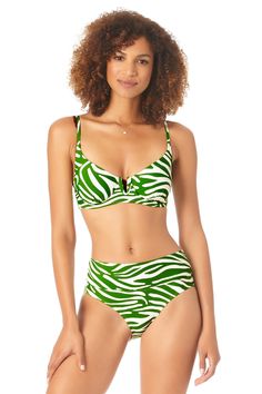 Women's V Wire Underwire Bikini Swim Top - Anne Cole Green Underwire Tankini For Beachwear, Green Underwire Swimwear With Padded Cups, Green Underwire Tankini For Poolside, Underwire Green Tankini For Poolside, Green Underwire Tankini With Built-in Bra, Underwire Tankini For Vacation, Green Tropical Underwire Swimwear, Tropical Green Underwire Swimwear, Green Underwire Tankini For Swimming