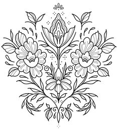 a black and white drawing of flowers