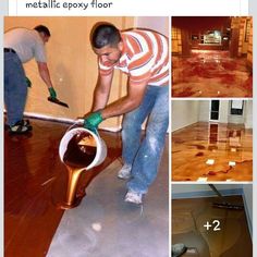 there are pictures of different floors being cleaned