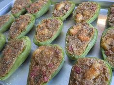 green peppers with meat and seasoning on them