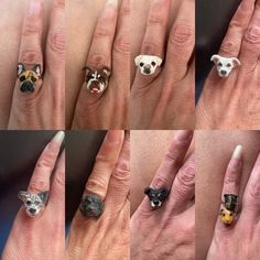 four pictures of different rings with dogs on them