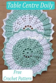 two crocheted doily on a wooden table with the words crochet in front of it