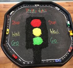 a traffic light made out of rice on top of a table