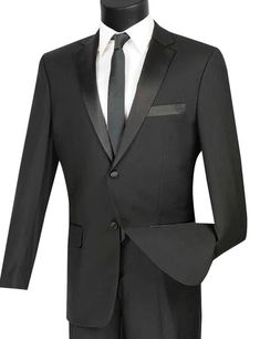 Unleash your inner James Bond with this Black Slim Fit Tuxedo from the ChicCovenant Collection. Made from luxurious wool-feel fabric, this single-breasted tuxedo with 2 buttons and side vents is nothing short of a showstopper. Flat-front pants complete the stylish ensemble. If you're usually a Regular Fit, consider sizing up. Featuring: Luxurious Wool Feel: For ultimate comfort. 2-Button Single Breasted: Timeless yet modern. Side Vents: Comfort meets style. Slim Fit: Tailored to perfection. Soli Groom Tuxedo Wedding, Groomsmen Tuxedos, Tuxedo Colors, Slim Fit Tuxedo, Groom Tuxedo, Slim Suit, Tuxedo Style, Flat Front Pants, Tuxedo Wedding