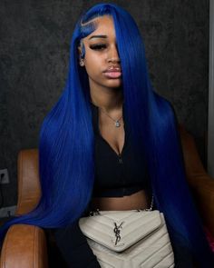 Dark Blue Wig, Blue Natural Hair, Lace Front Body Wave, Blue Lace Front Wig, Lace Wigs Styles, Blue Wig, Pretty Hair Color