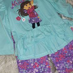 Really Cute Pink & Purple Dora Outfit With Long Sleeves And Pants. Playful Purple Playtime Set, Cute Purple Sets For Sleepover, Playful Purple Long Sleeve Sets, Cute Purple Long Sleeve Sets, Cute Long Sleeve Purple Sets, Dora Outfit, Dora Outfits, Cute Pink, Nickelodeon